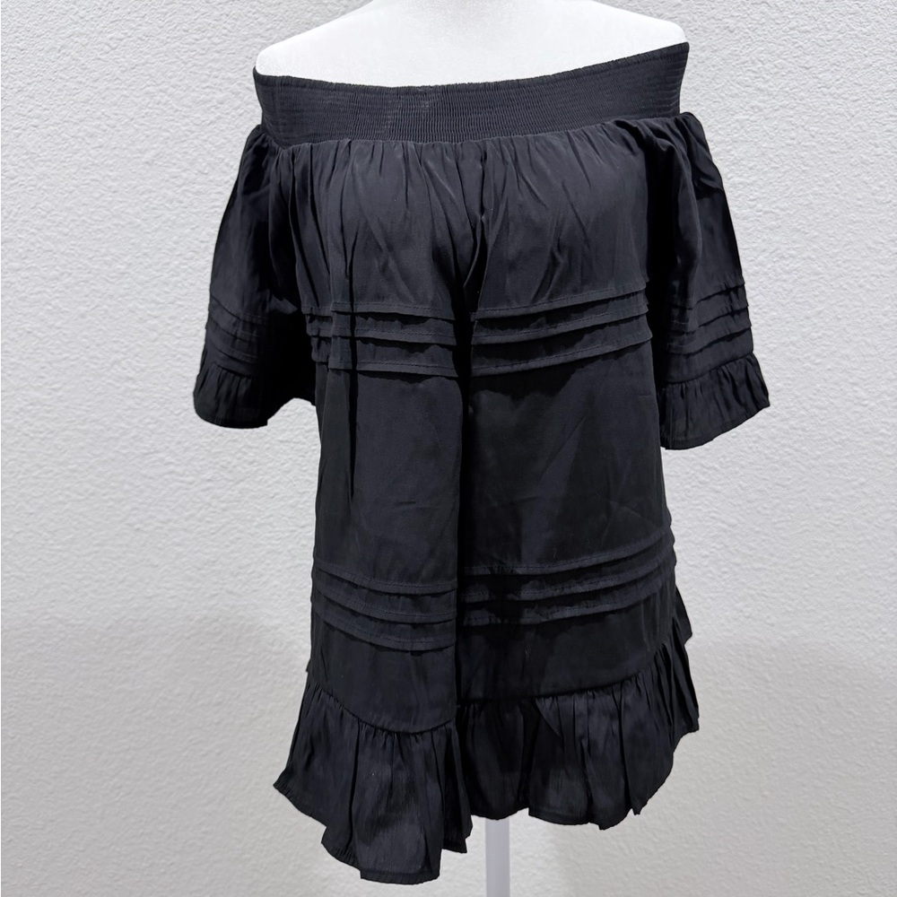 Ces Femme Black Off-Shoulder Ruffled Blouse